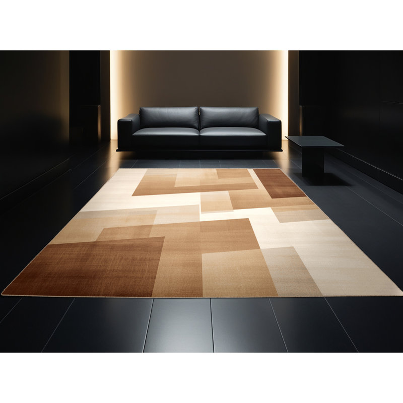Machine Washable Peoro Sleek & Chic Modern Ombre Rug in Brown – Beige Binding, 6' Round