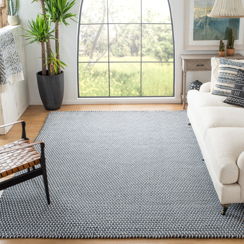 Tapis bleu en coton tissé à plat à la main Bernella, Rectangle 4 pi x 6 pi