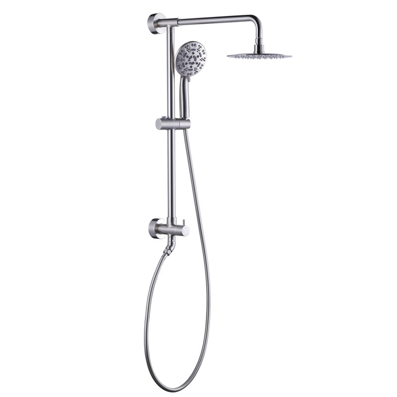 7-Spray Multifunction 1.8 GPM Round Wall Bar Shower Kit With Fixed Shower Head And Hand Shower, Brushed Nickel