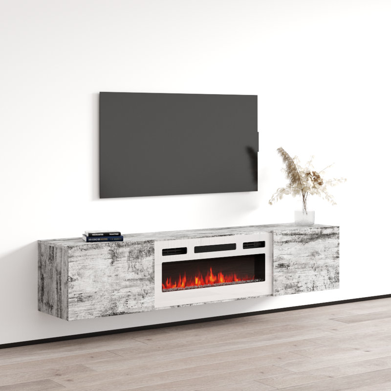 Meuble télé avec foyer électrique 70,9 po Baja, Blanc pin