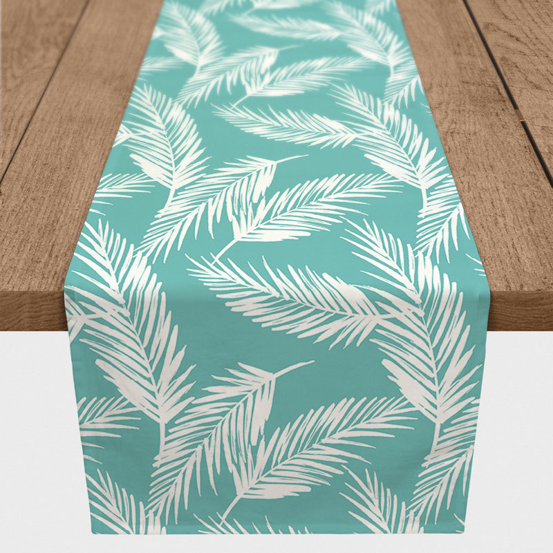 Nature Palm Gray Table Runner, Teal, 72" x 16", 1