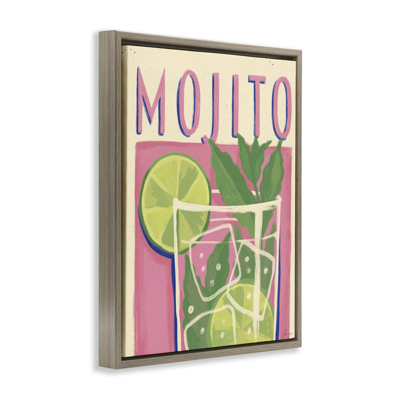 Art mural rétro sur toile flottante avec cocktail Mojito par Janelle Penner, H 21 po x l 17 po