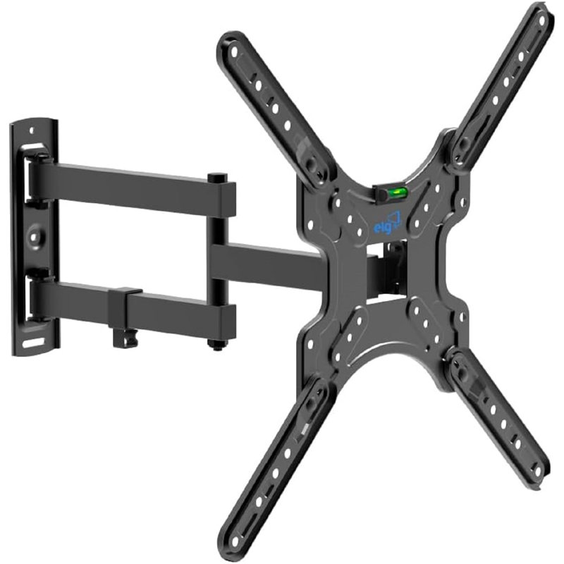 Support mural articulé ELG pour téléviseurs de 26 à 60 pouces, fixation par un seul montant, extension de 42 cm, inclinaison +5°/-10°, rotation à 90°, VESA 400×400, charge maximale 30 kg, préassemblé, acier au carbone, gestion des câbles, MT400AR-EX, noir