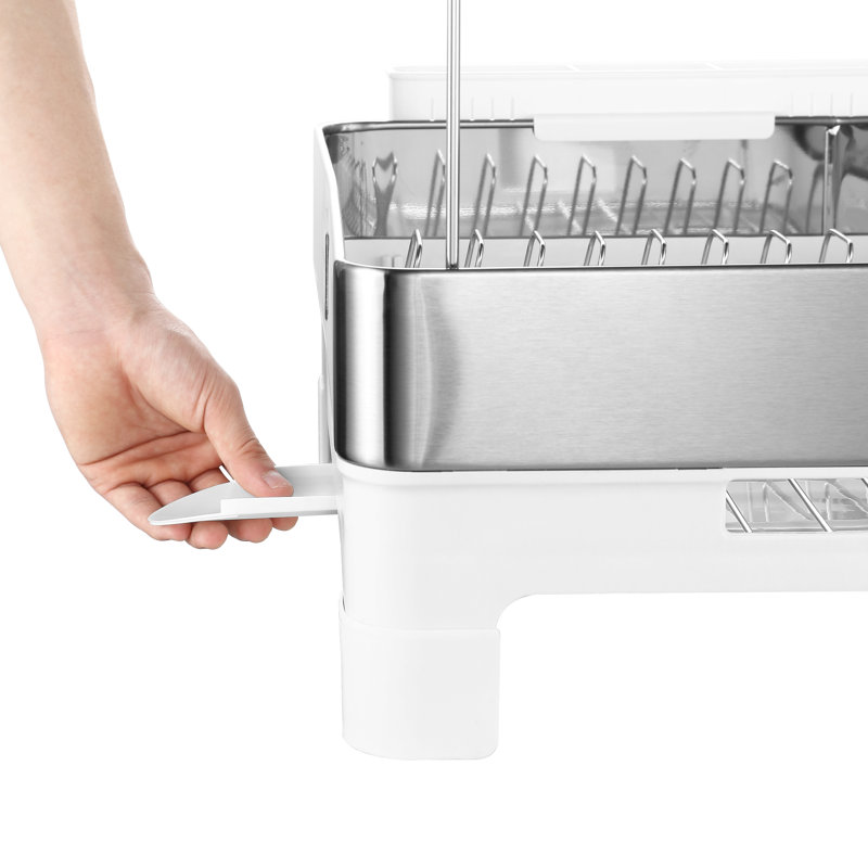 Stainless Steel and White Dish Drying Rack with Utensil Cup