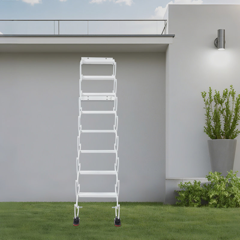 8 Steps Wall Mounted Retractable Folding Ladder, White