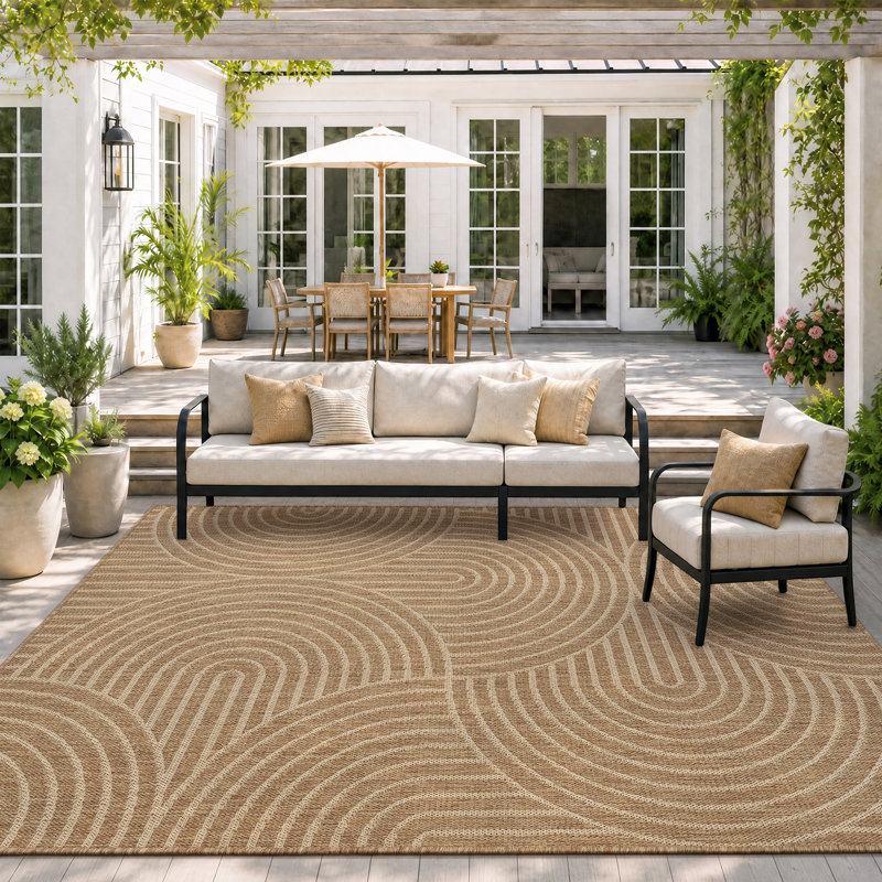 Tapis intérieur / extérieur beige / brun Modern Arch, Rectangle 5 pi x 7 pi