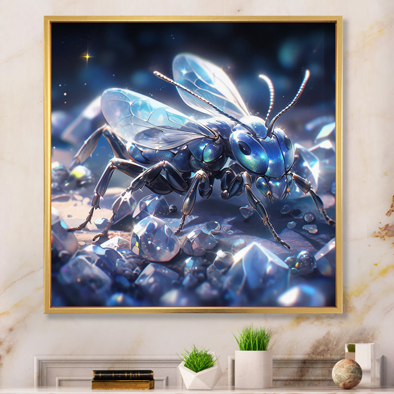 Petite fourmi II sur toile, H 36 po x l 36 po x P 1,5 po, Cadre flottant doré