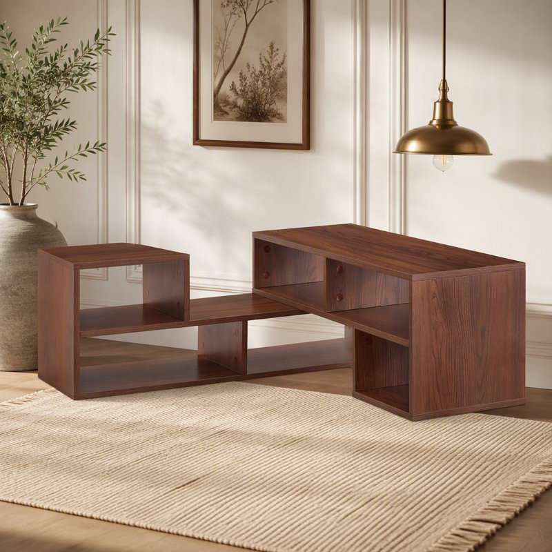 Meuble télé modulaire en noyer foncé, console multimédia à rangement libre, meuble télé moderne minimaliste, meuble télé réglable pour le salon