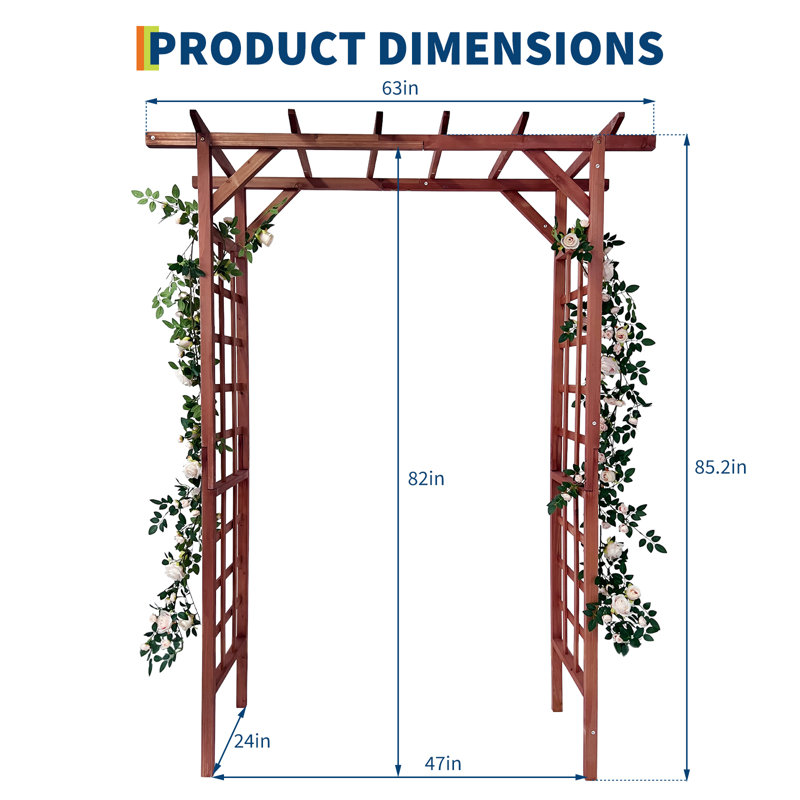 Treillis de jardin en bois de sapin robuste, pergola à plateau 85 po pour plantes grimpantes, Tan