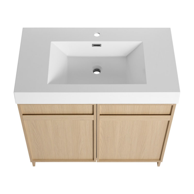 Meuble-lavabo autoportant avec lavabo en résine blanche