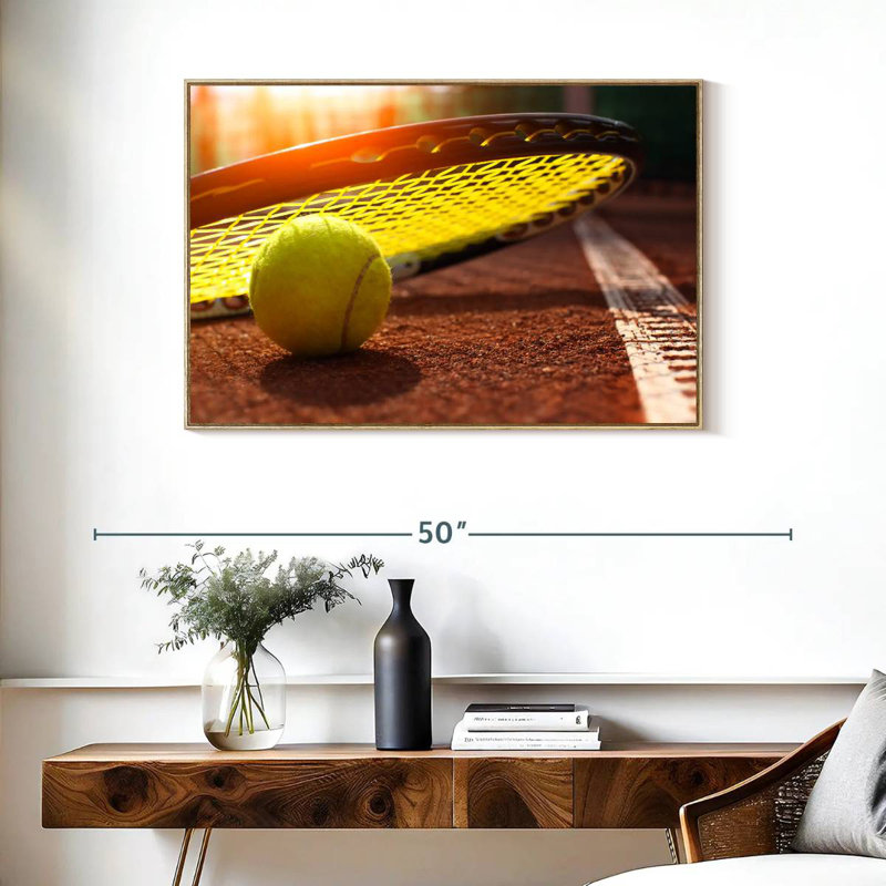 Tennis au coucher du soleil, Cadre flottant en bois naturel, 37 po x 25 po