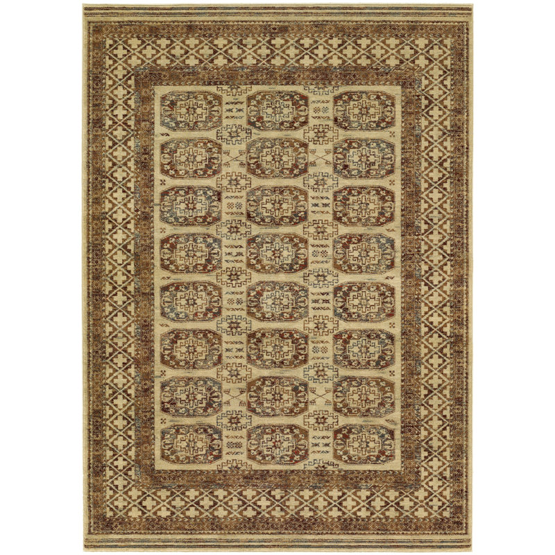 Tapis crème en laine à motif géométrique, Rectangle 9 pi 10 po x 13 pi 9 po