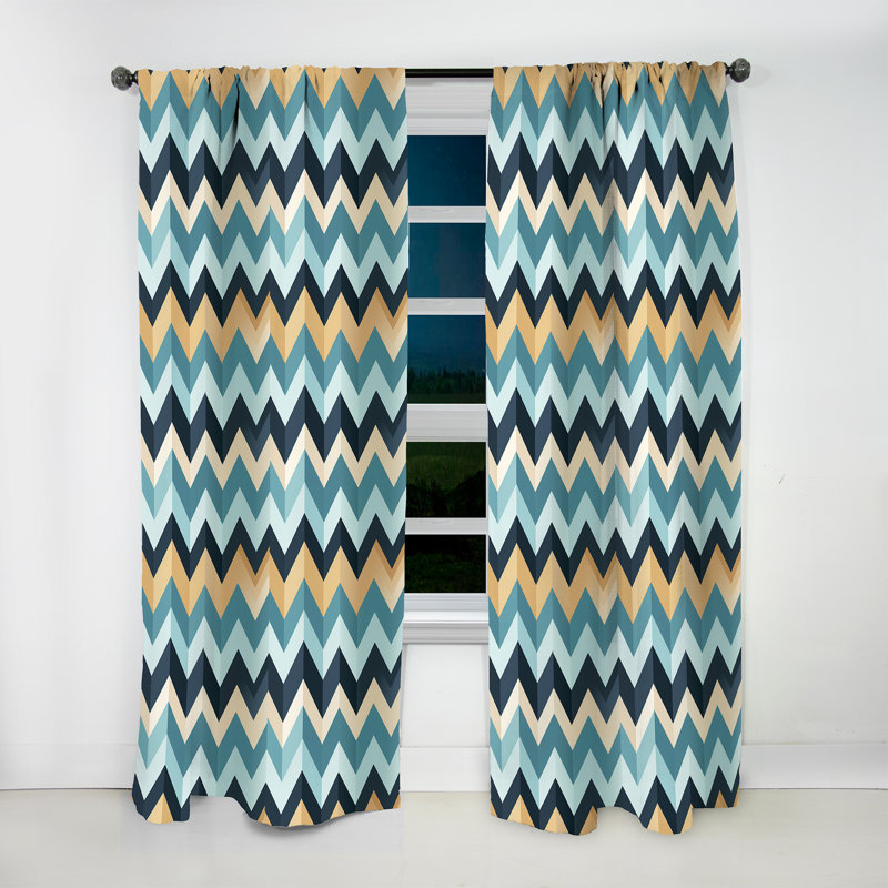 Chevron géométrique bleu et beige - Rideau en velours glamour - obscurcissant - 1 panneau, L 52 po x L 90 po