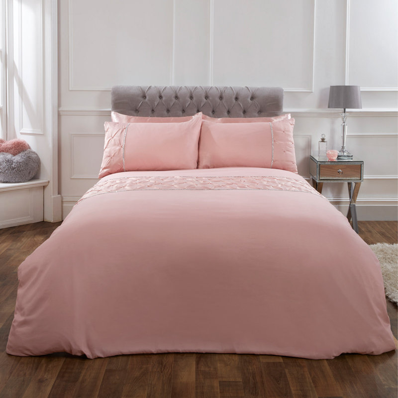 Reid Polyester Solid Colour Duvet Cover Set with Pillowcases Included, Single Duvet Cover + 1 Pillowcase, Pink