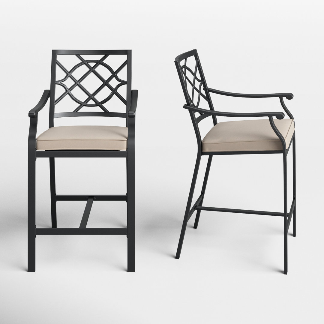 Airic Powder Coated Steel Outdoor 27'' Counter Stool with Cushion (Set of 2) Lark Manor™