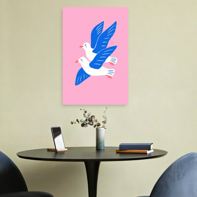 Joyful Blue Birds Minimalist Modern Playful Seagull Bird Landscape Nature Wall Art Print 1 Piece Wrapped Canvas Wall Art