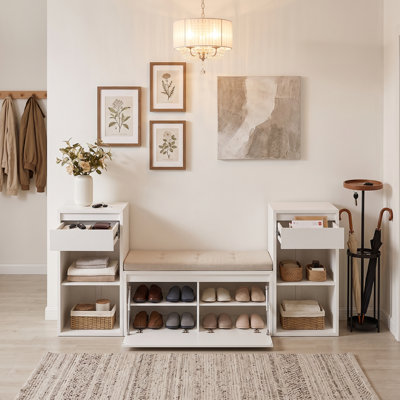 All-in-one Entryway Storage Bench With Cushion – Extra-large Hallway Organizer With Drawers, Flip Compartments & Open Shelves