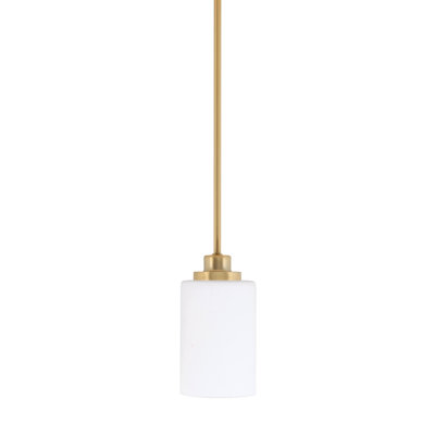 Odyssey Stem Hung Mini Pendant Shown In New Age Brass Finish With 4" White Muslin Glass