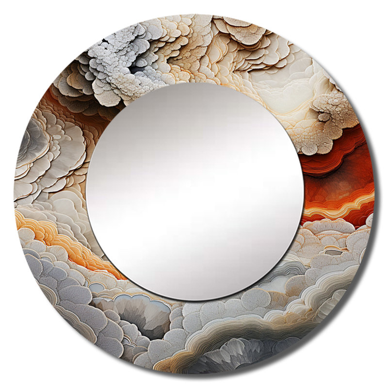 Rithanya beige et pêche pierre Geode Simplicity I - miroir mural décoratif en pierre Geode, miroir rond traditionnel, impression sur métal
