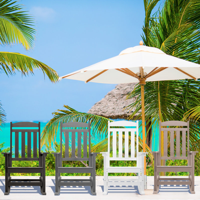 Brown HDPE Outdoor Rocking Chair Set with Arms