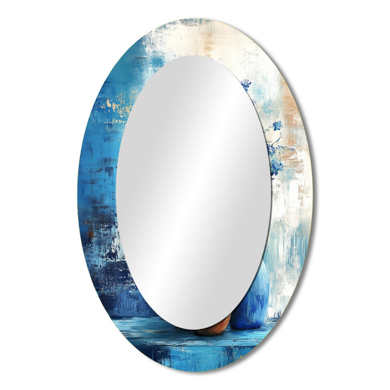 Miroir mural bleu et blanc Boho Pottery II - Blue Bohemian, 36 po x 24 po