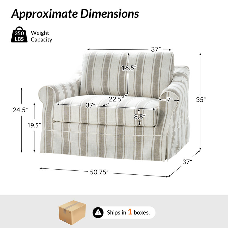 Estevan 50.75"W Farmhouse Slipcovered Oversized Armchair with Feather Blended Cushion, Tan Stripe