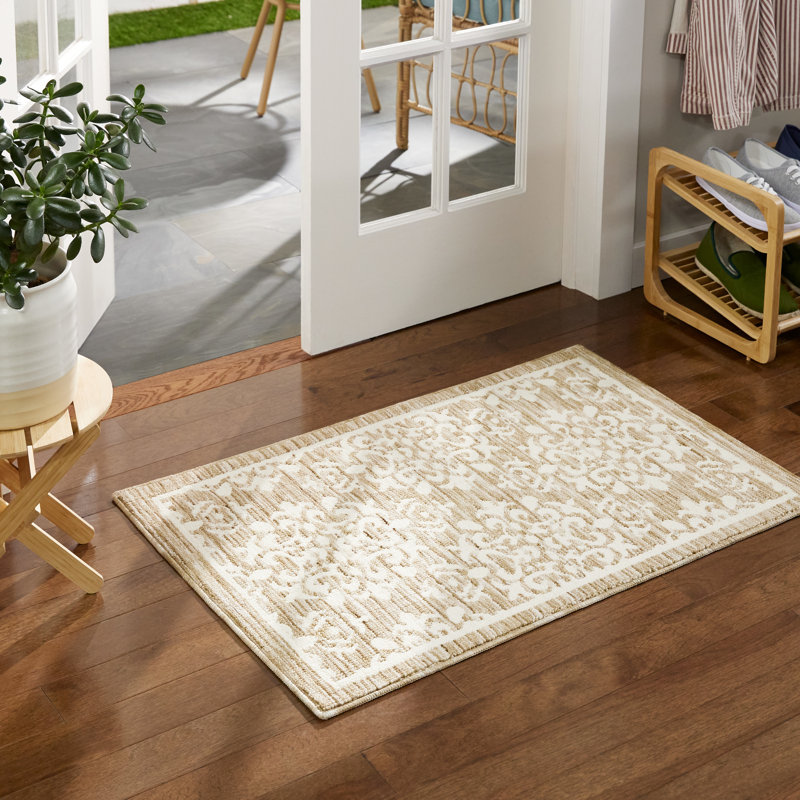Beige Tufted Medallion Washable Rectangular Rug 24" x 40"