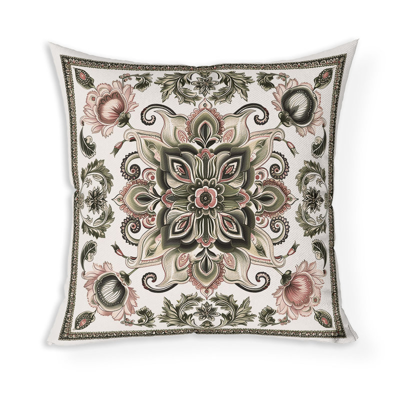 Coussin Leafy Bouquet, H 20 po x l 20 po, Vert/rose