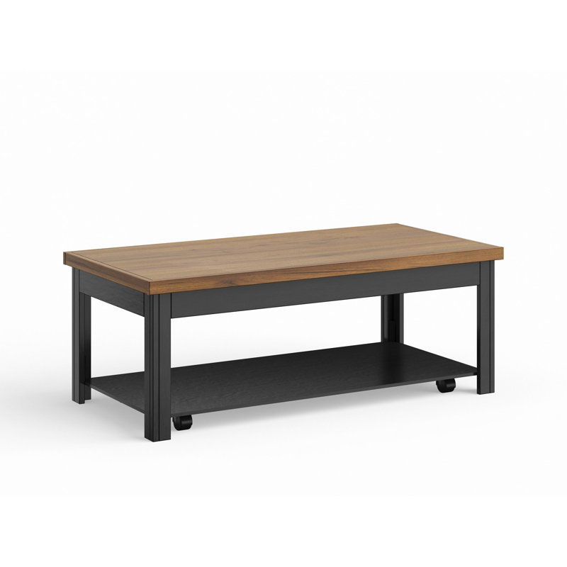 48" Coffee Table, No Assembly Required, Natural/Black