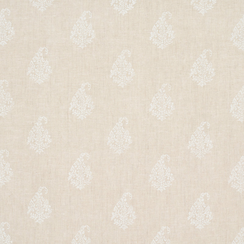 Kerala Paisley Fabric, White on Neutral