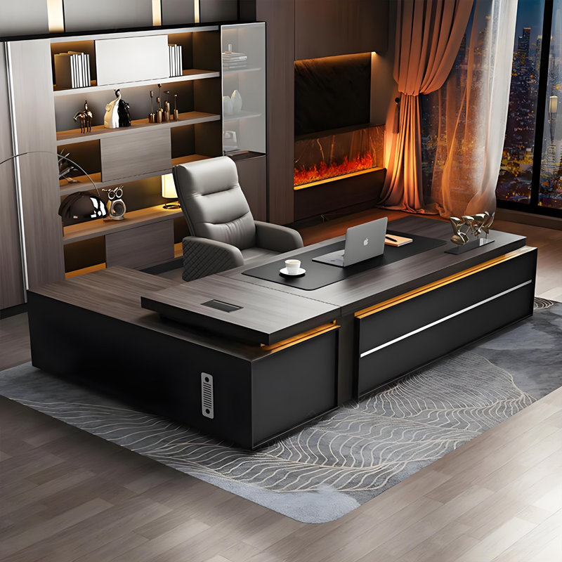 Bureau de direction minimaliste moderne 110,24 "avec verrou de mot de passe et armoires latérales