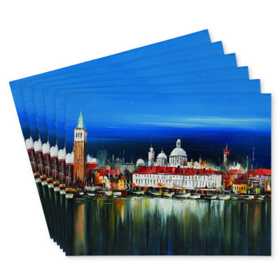 City by Night Polyester Kibbe Set of 6 | Home Decor