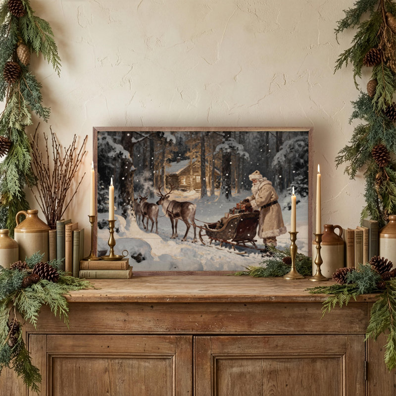 Père Noël et son traîneau à rennes, H 5 po x l 8 po