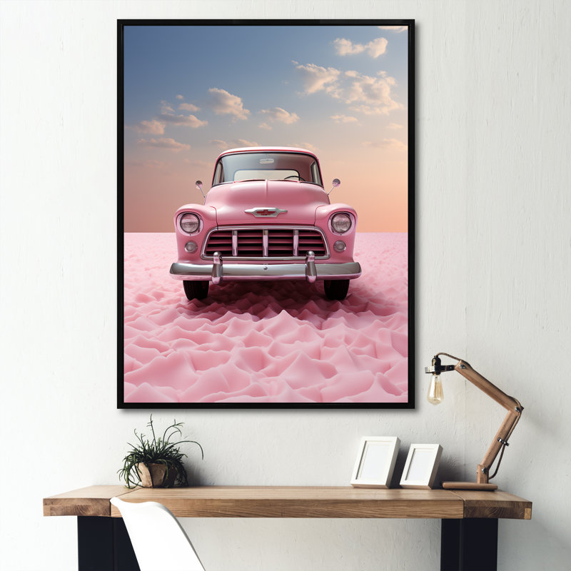 Romantisme, photo de camion rose sur toile, H 32 po x l 24 po x P 1 po, Cadre flottant noir
