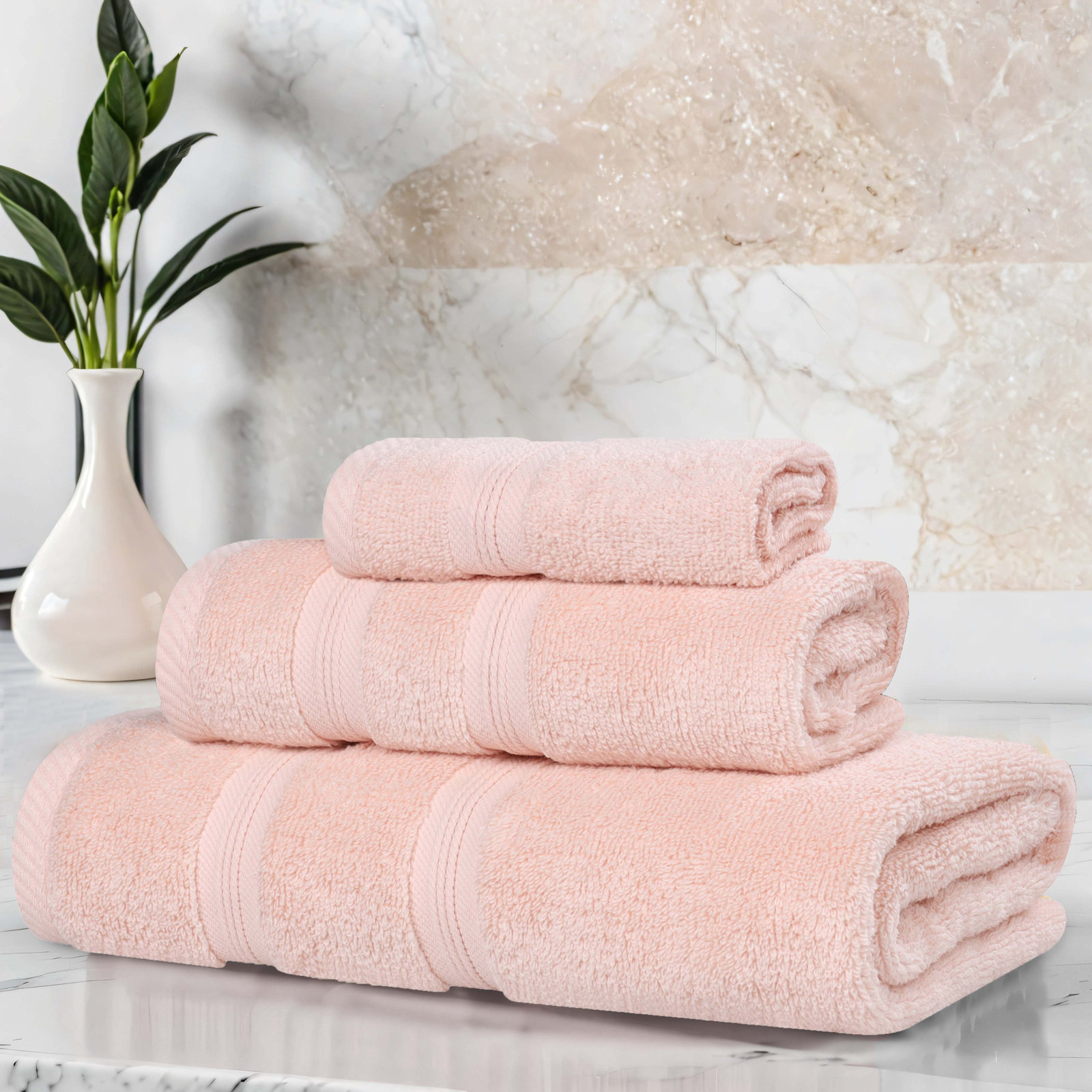 3-Piece Cotton Bath Towel Set, Peach