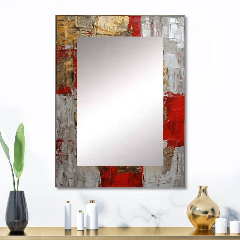 Cardinal Sin Retro Delight, abstrait rouge et or I - peinture abstraite, miroir mural moderne unique, impression sur métal