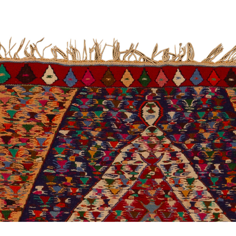 Tapis rouge et multicolore de haute qualité noué à la main