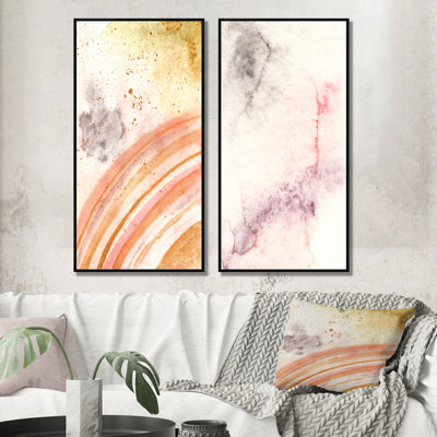 Pastel Green Orange Marble Art Ripples - Ensemble de 2 peintures sur toiles