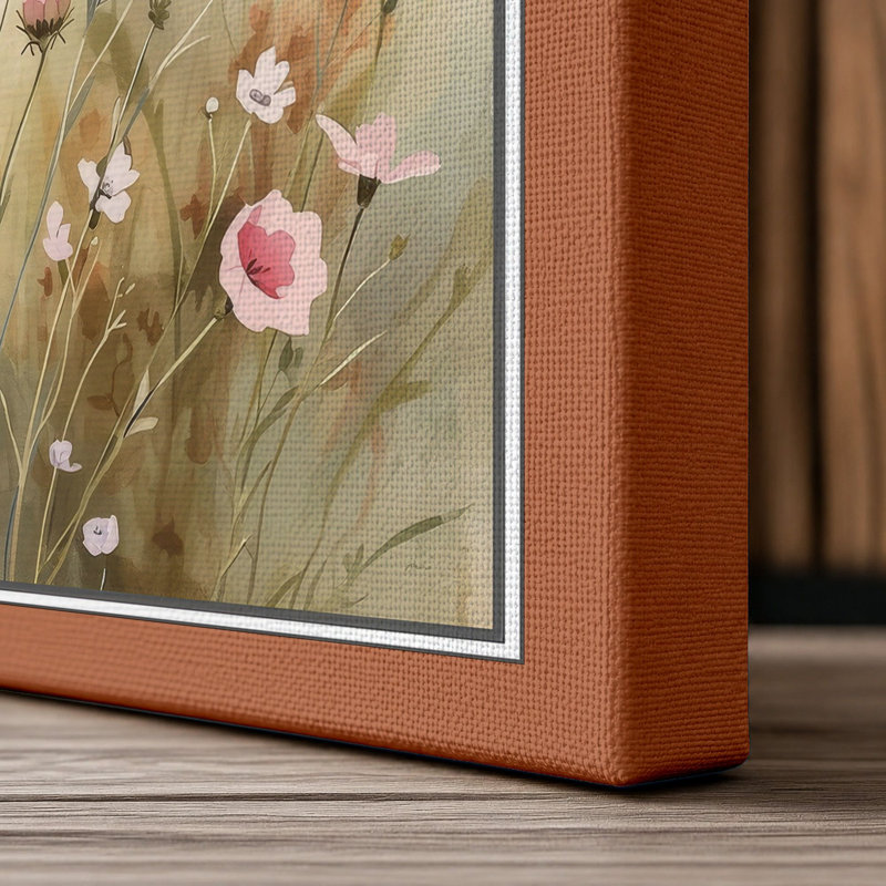 Wildflower Meadow Botanical - Wrapped Canvas, 24x16 - 61.0 x 40.6 cm, Terracotta Border