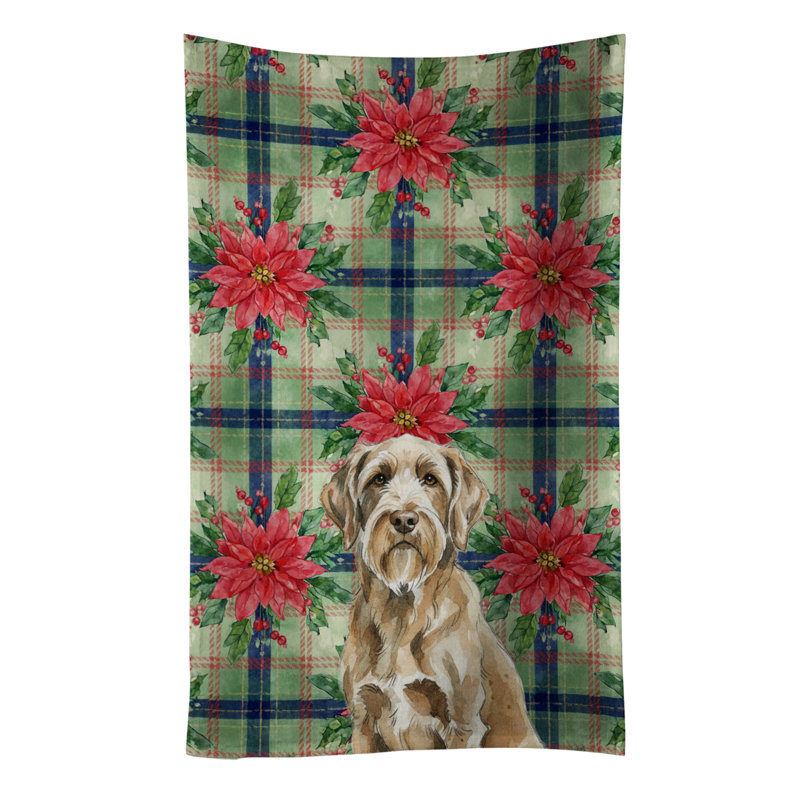 Spinone Italiano Christmas PoinsettIas Kitchen Towel, Tan Spinone Italiano