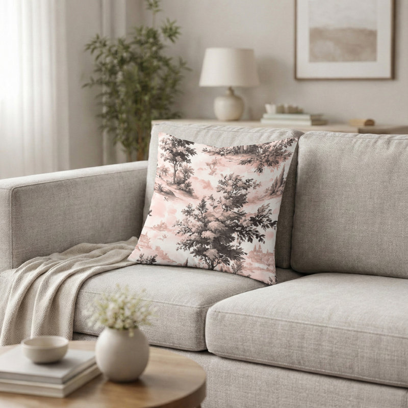 Coussin décoratif French Country - coussin imprimé rosé, H 20 po x l 20 po