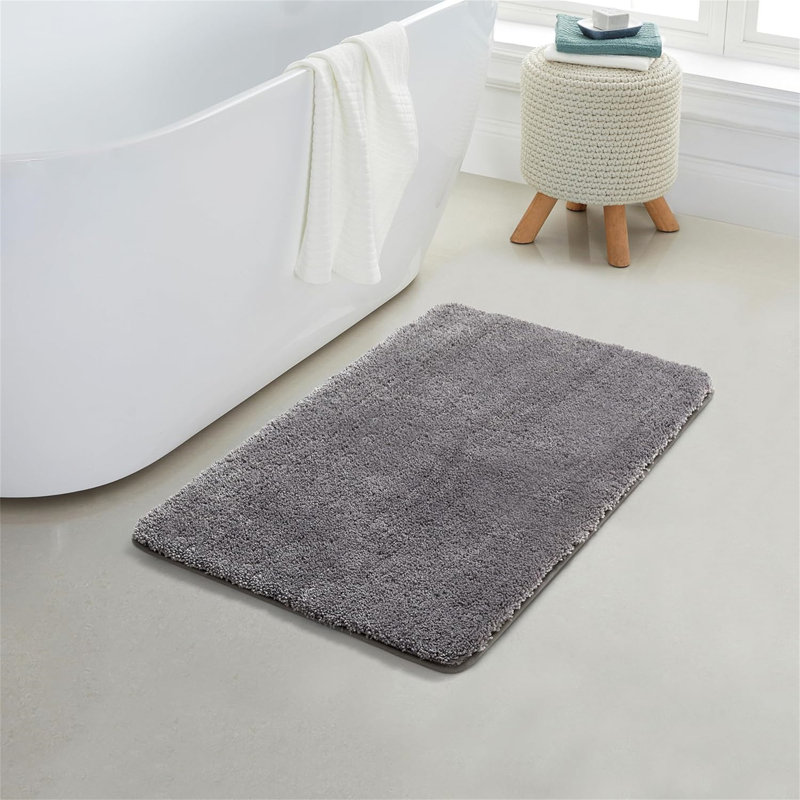 Ensemble de 2 tapis de salle de bain en microfibre gris (17 x 24 et 20 x 32) - Tapis de bain épais et antidérapants, lavables à la machine pour le plancher de la salle de bain, la baignoire et la douche