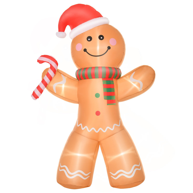 Décoration de Noël gonflable en forme de pain d'épice de 8 pi avec une canne en bonbon, décoration extérieure de jardin gonflable avec affichage à DEL