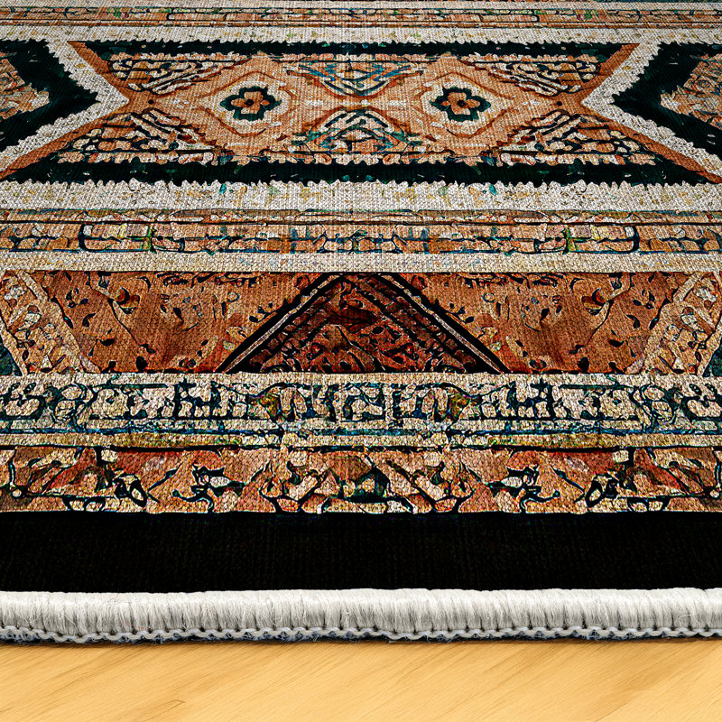 Tapis marocain coloré en coton et polyester à imprimé numérique Manas Collection, Tapis de couloir 2 pi 8 po x 16 pi 5 po