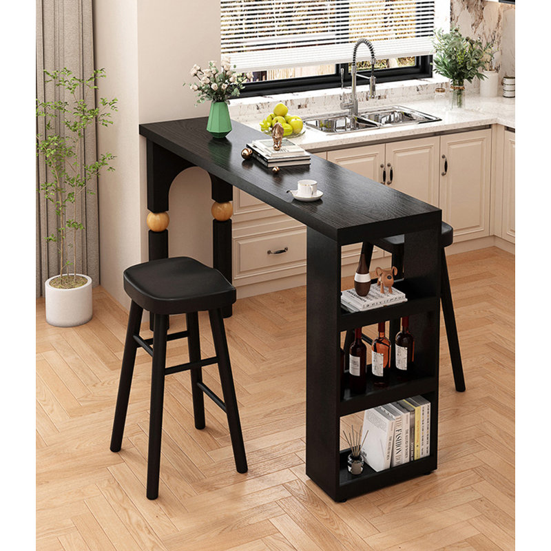 Table de bar moderne et minimaliste en pin noir avec rangement, H 41,31 po x L 70,87 po x l 15,75 po
