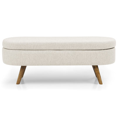 Beige Oval Storage Bench With Robust Rubber Wood Legs - Ideal For Daily Use Reliable Enhances Home Ambiance
