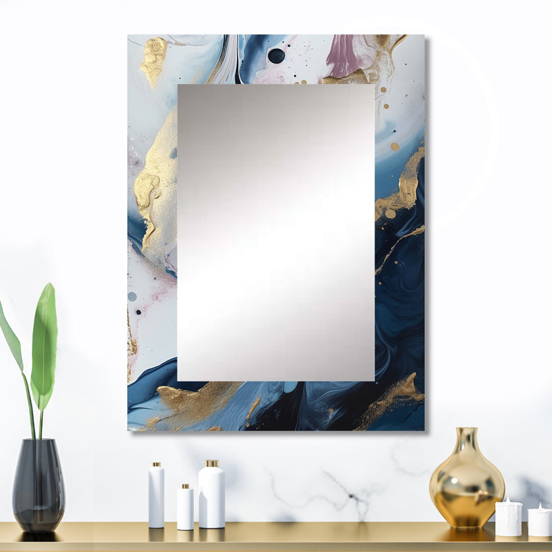 Bleu et blanc pierres énigmatiques II - miroir mural en marbre, miroir décoratif bleu, impression d'art en métal