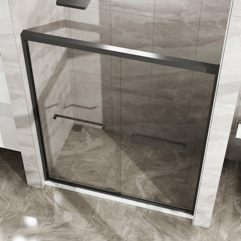 Goodyo Double Sliding Glass Shower Door Aluminum Framed Shower Enclosure With Sgcc Clear Tempered Glass, Stainless Steel Hardware, Matte Black