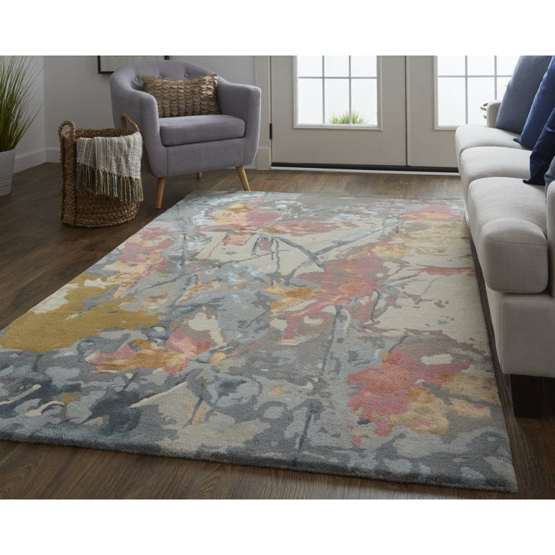 Dafney Floral Area Rug in Blue, Rectangle 2' x 3'