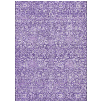 10' X 14' Plum And Lavender Floral Washable Indoor Outdoor Area Rug